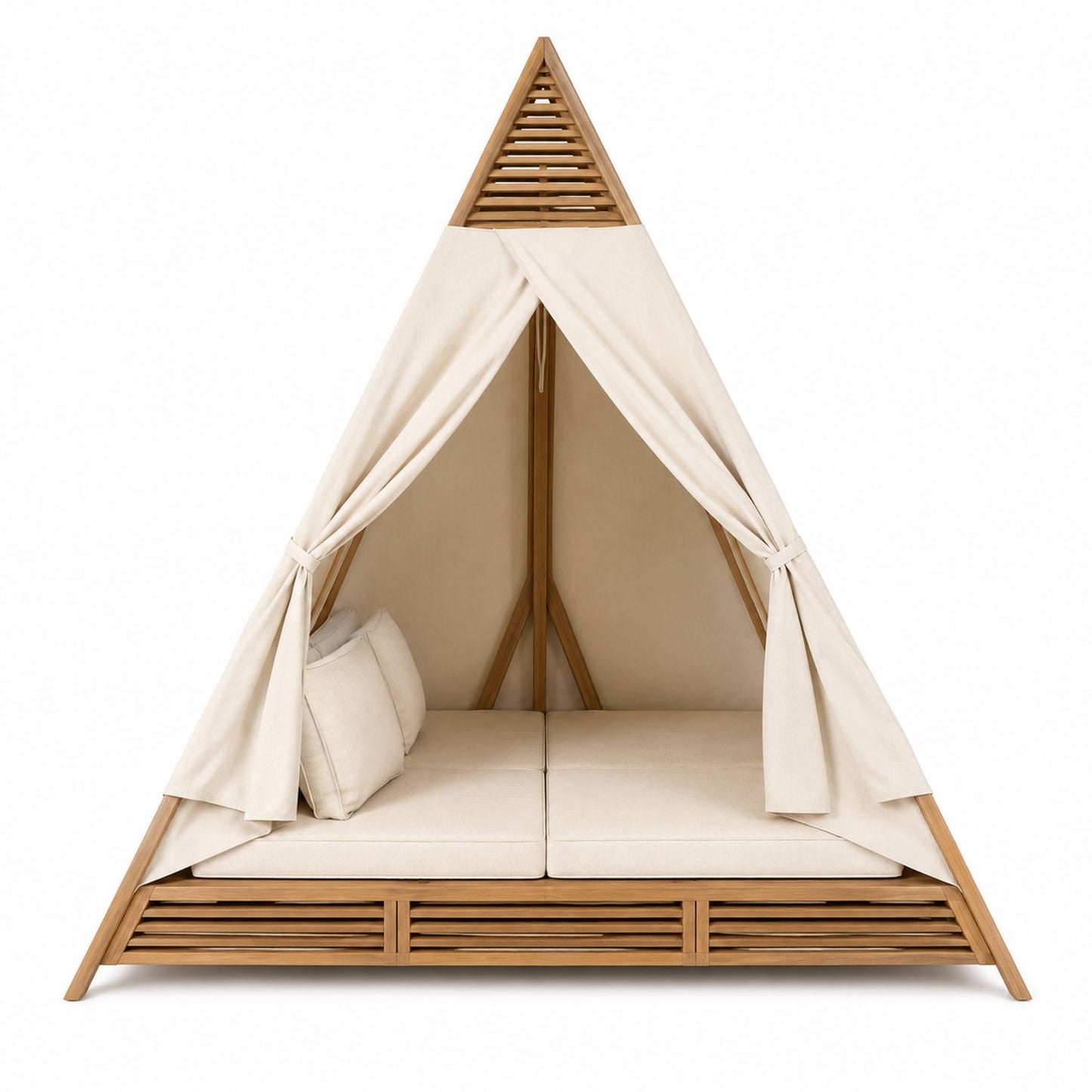 Outdoor Wooden Canopy Daybed with Cushioned Seating