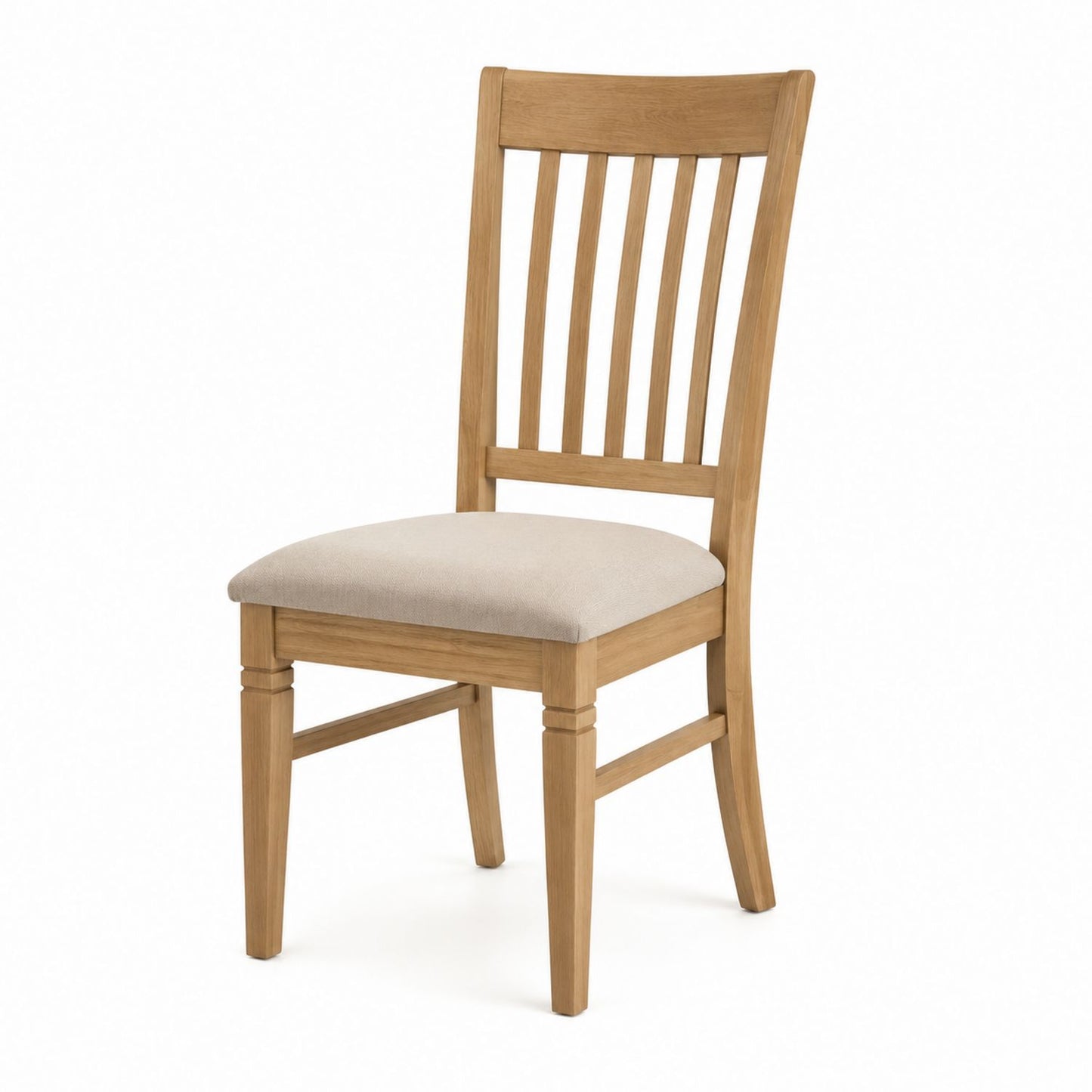 Wood Dining Chair with Beige Fabric Seat