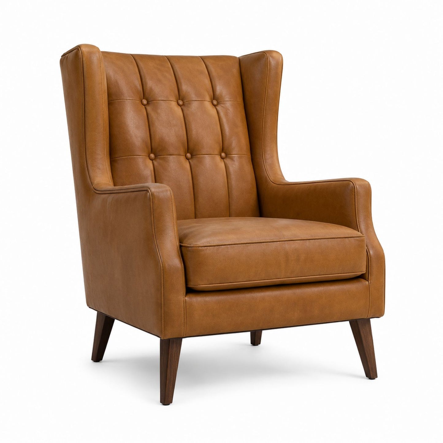 Brown Faux Leather Wingback Chair with Wooden Legs