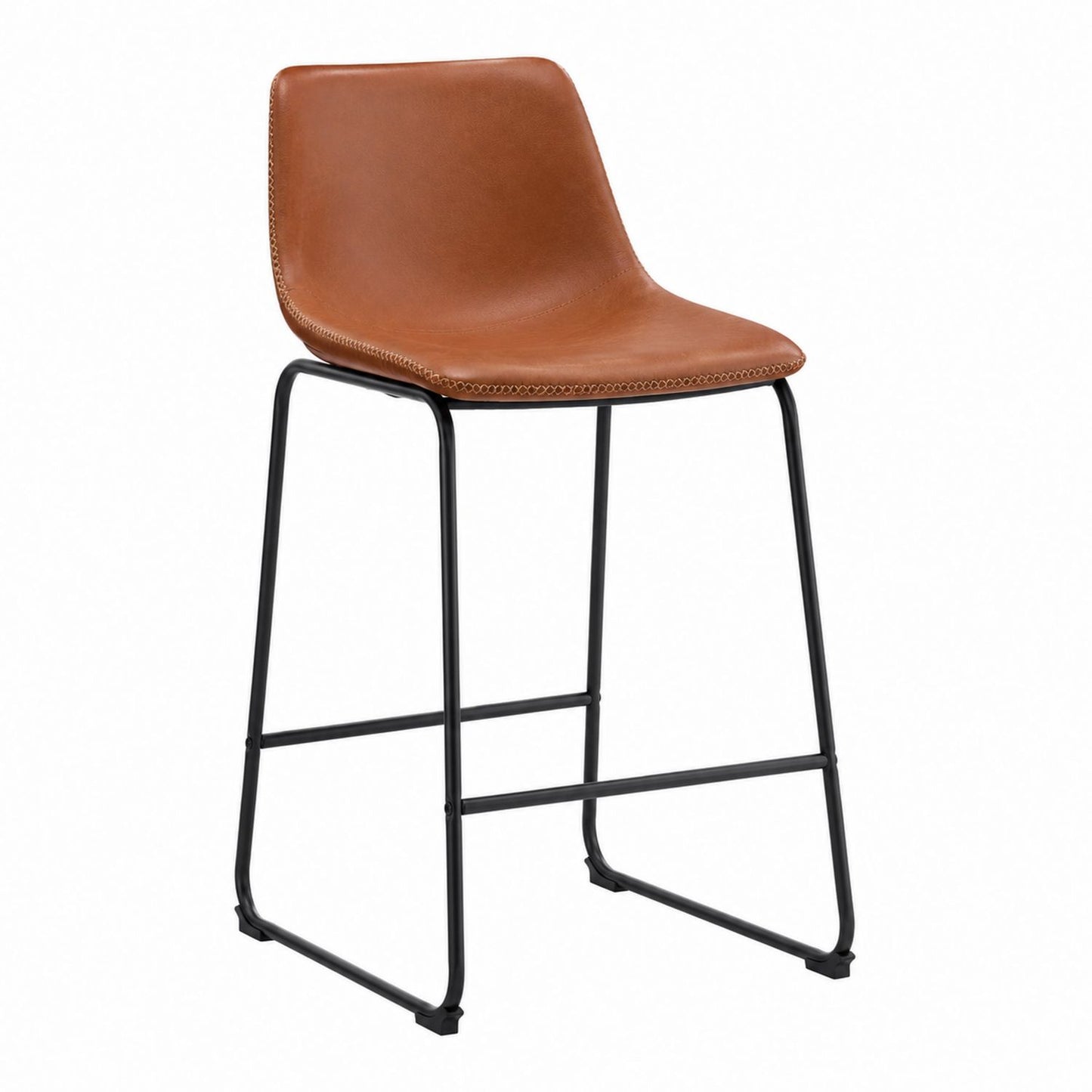 PU Leather Bar Stool with Black Steel Frame and Brown Seat