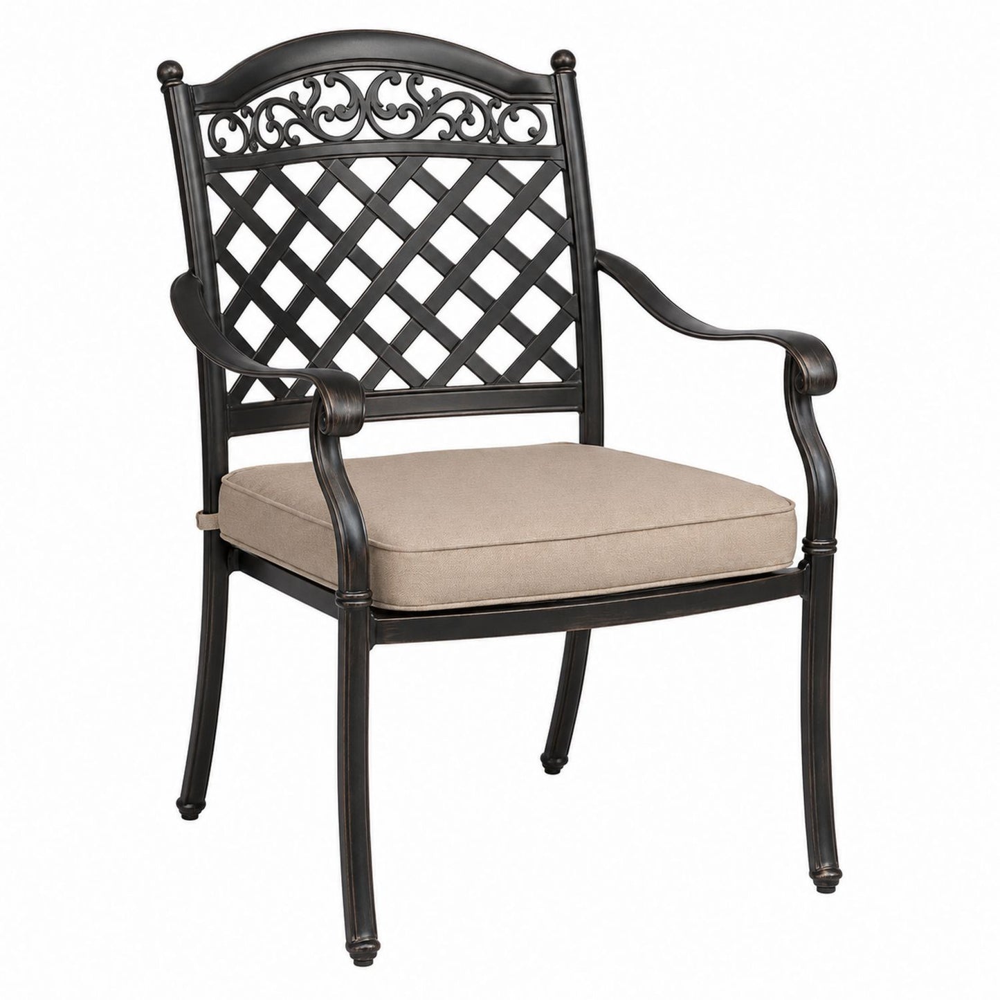 Black Cast Aluminum Outdoor Chair with Beige Polyester Cushion