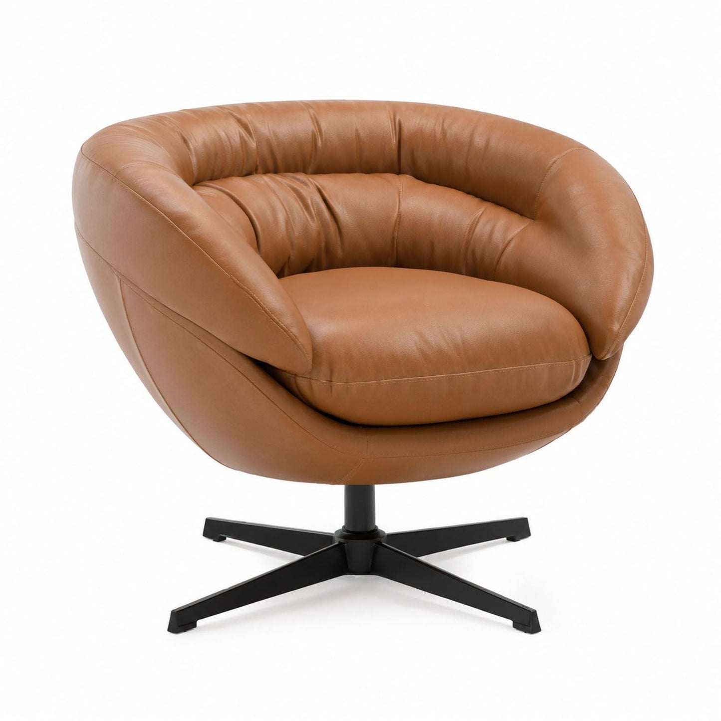 Leather Swivel Lounge Chair with Metal Base, 80cm, Tan