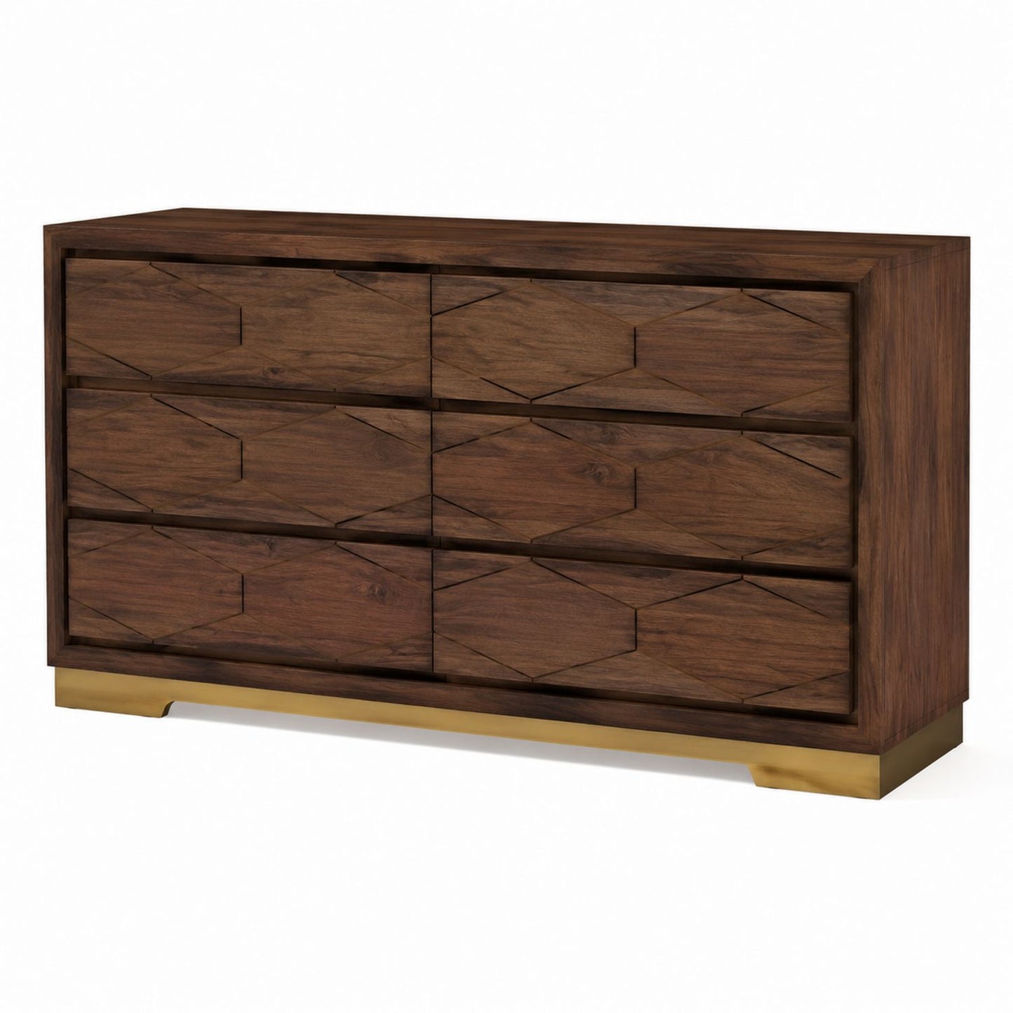 Wood Dresser with Geometric Design 6-Drawer Brown 31.5in x 63in x 17.7in