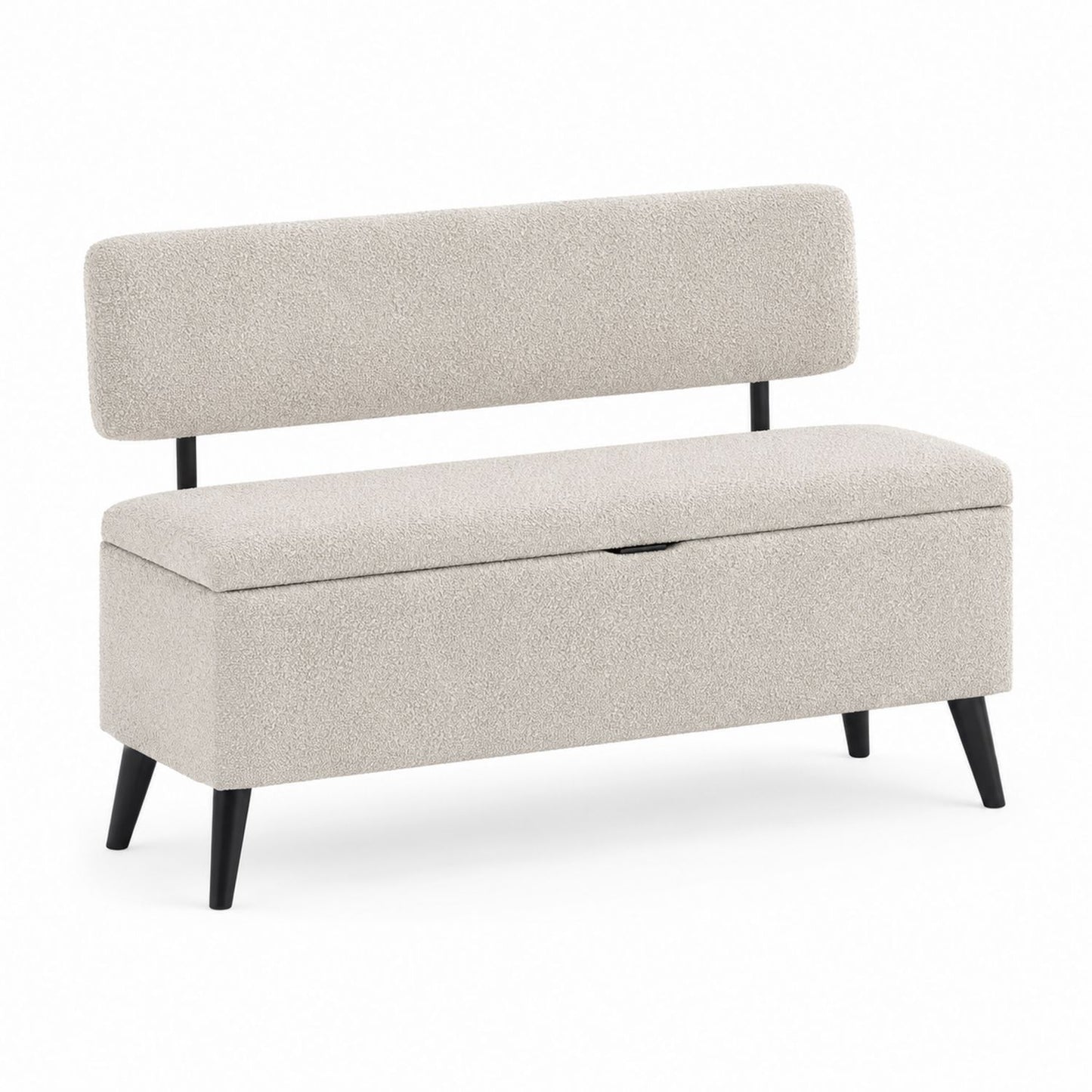 Bouclé Fabric Upholstered Storage Bench with Metal Legs, 110cm, Beige
