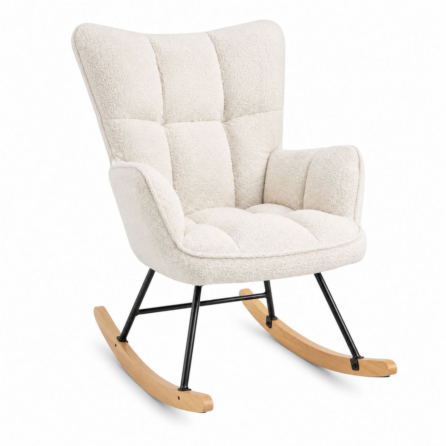 Bouclé Rocking Chair Metal and Wood Frame Beige 95cm