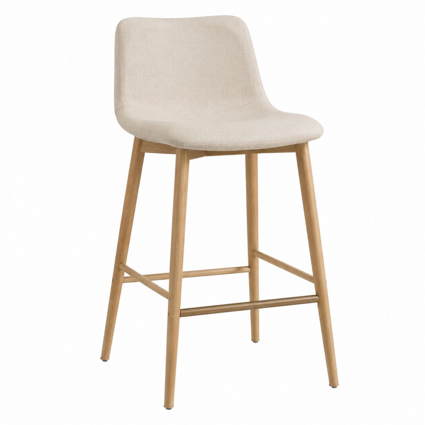 Fabric Upholstered Bar Stool with Oak Wood Legs Beige