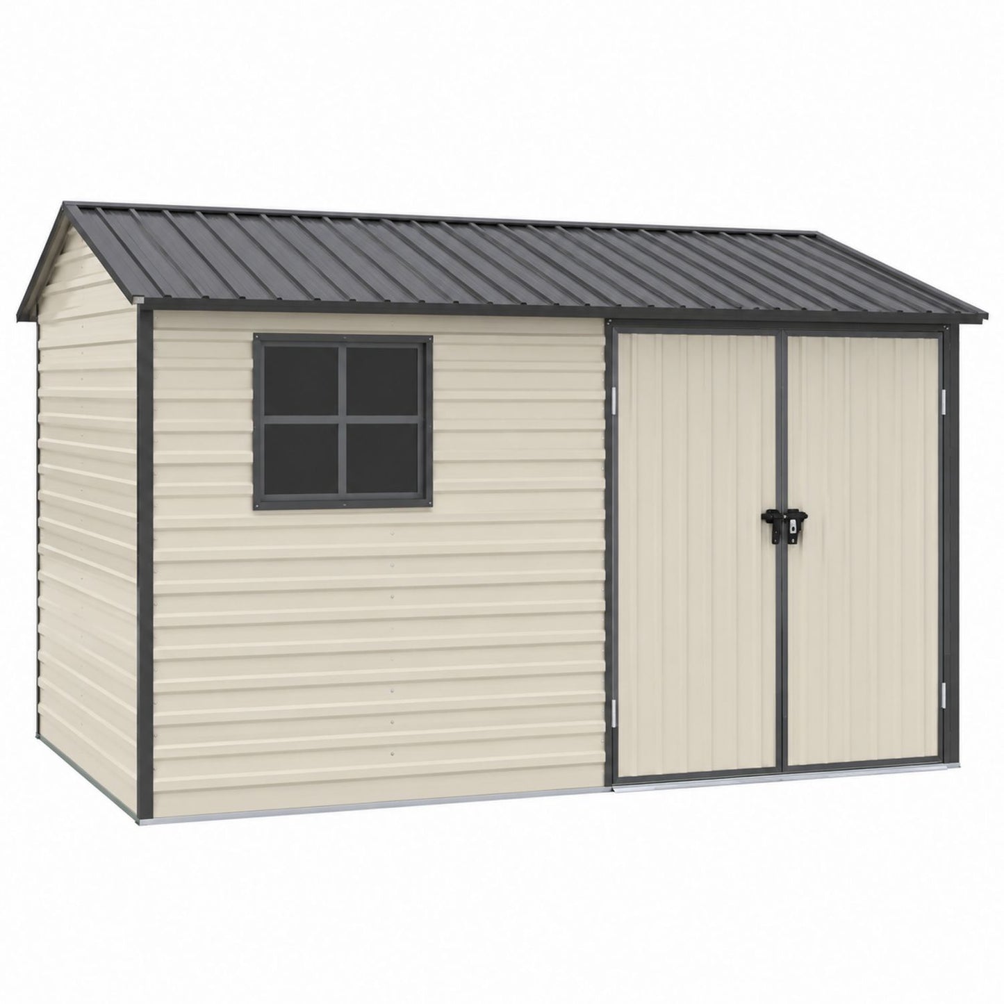 Metal Outdoor Storage Shed Beige with Window and Double Door 300cm x 250cm x 180cm