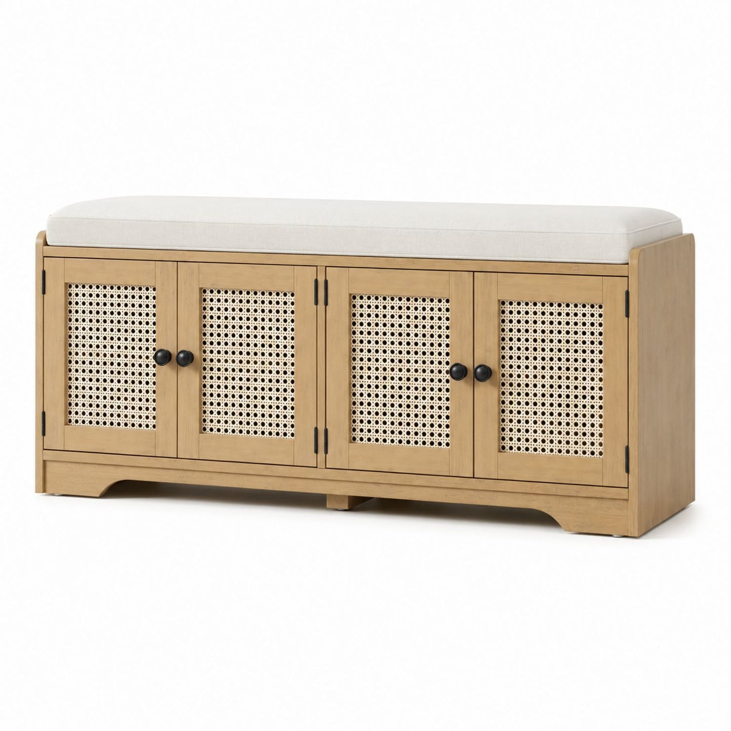 Rattan Cabinet Bench with Foam Cushion Light Wood 120x40x50 cm