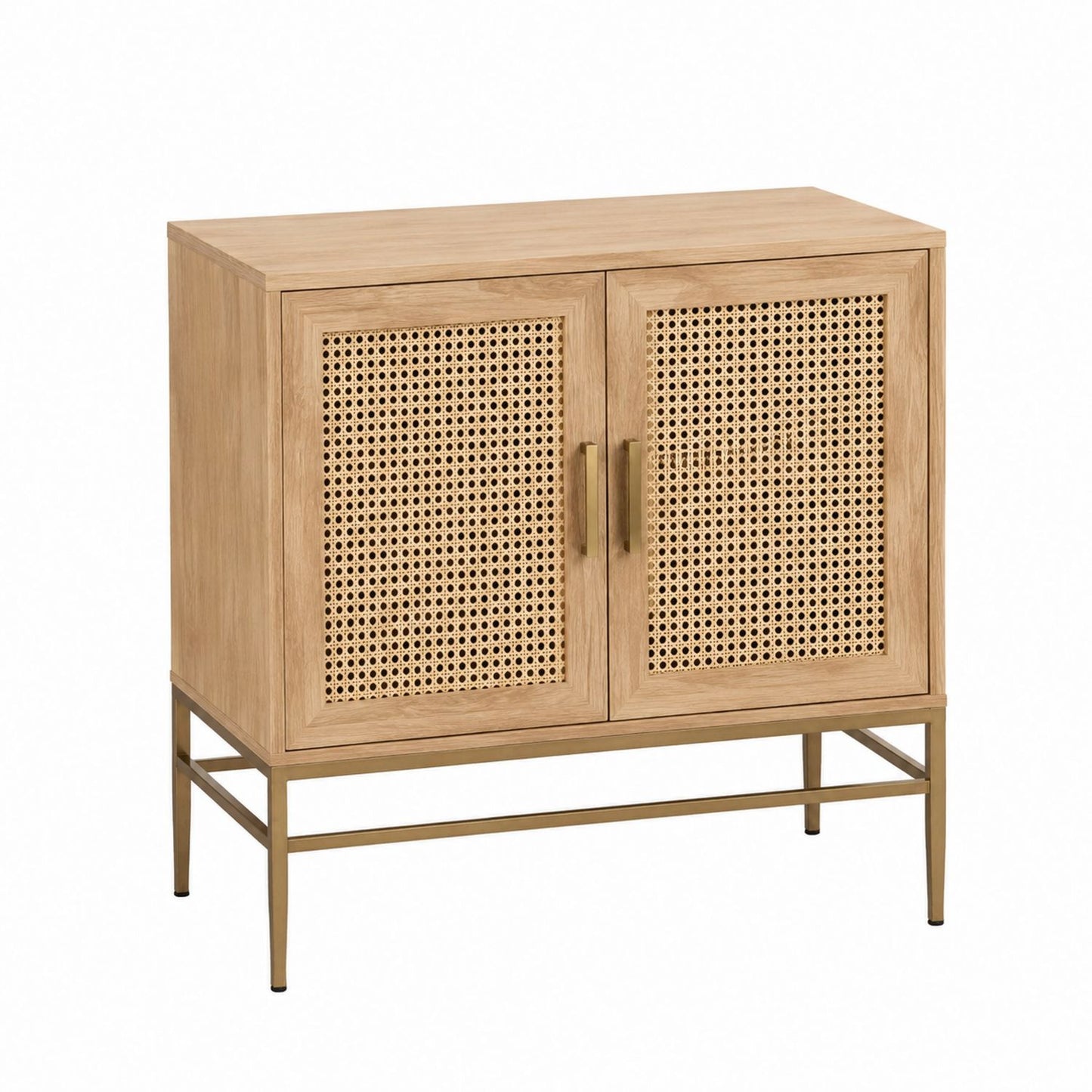 Oak and Rattan Storage Cabinet with Brass Legs 80cm x 40cm x 75cm
