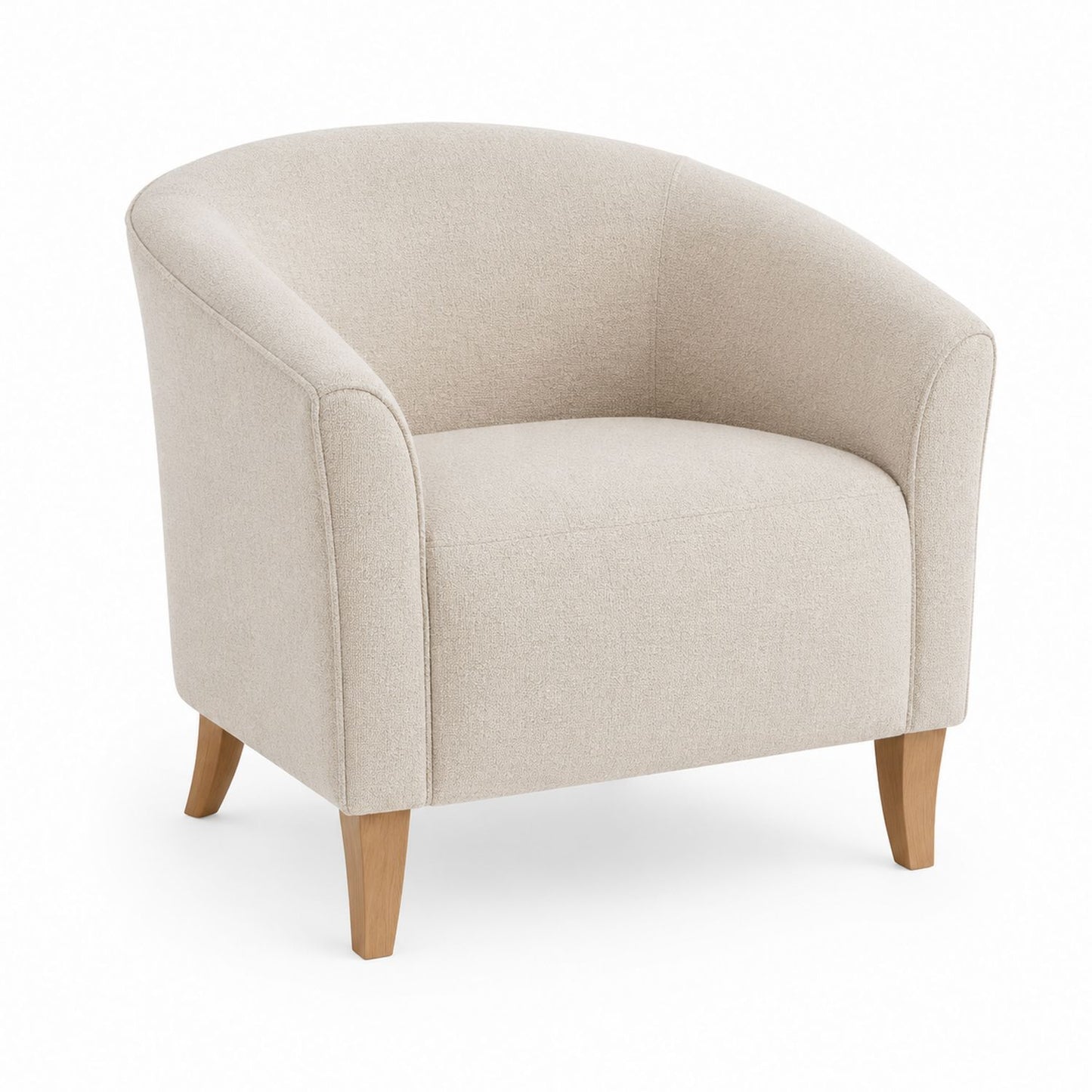 Beige Linen Fabric Tub Chair with Wooden Legs