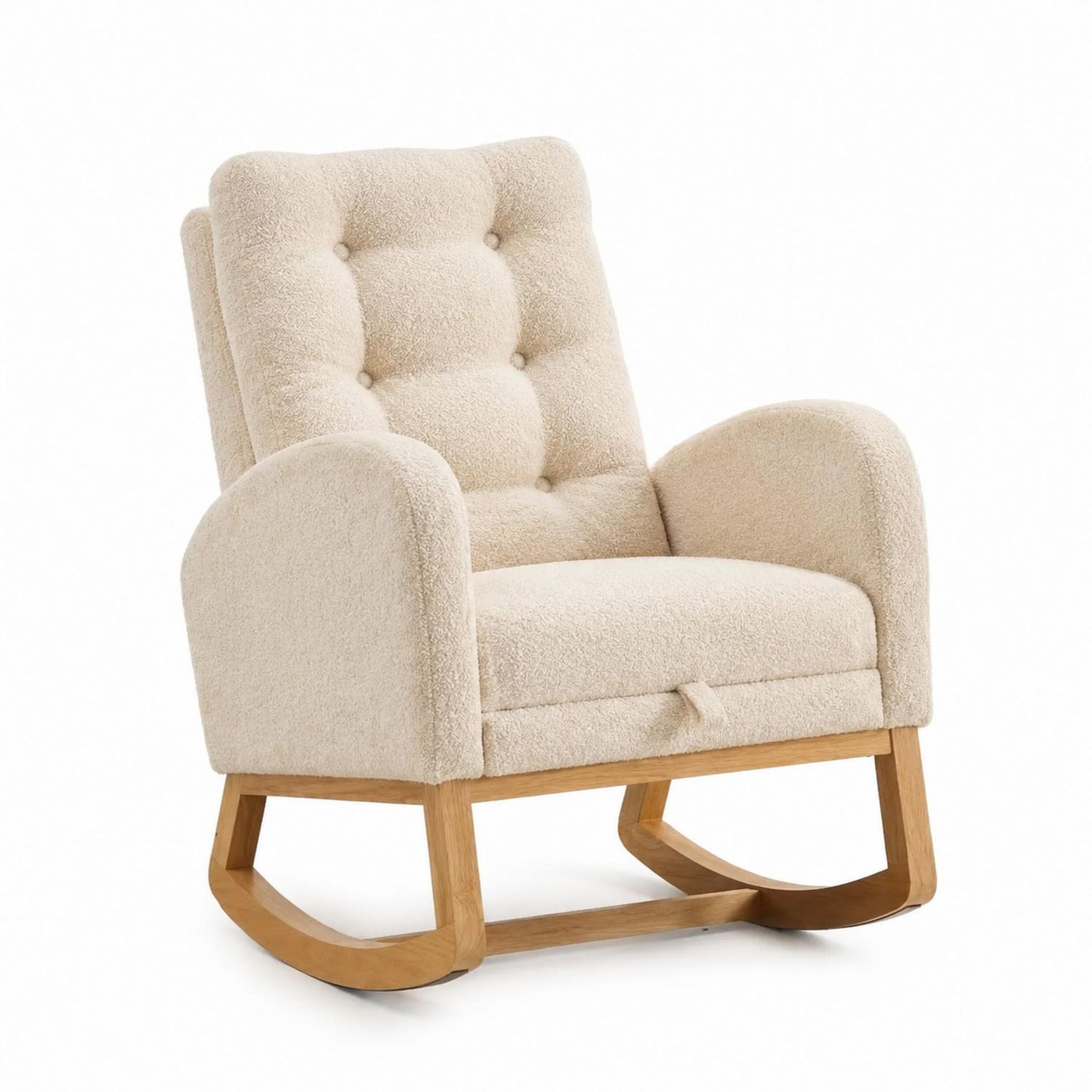 Beige Fabric Rocking Chair with Oak Frame, 90cm Height