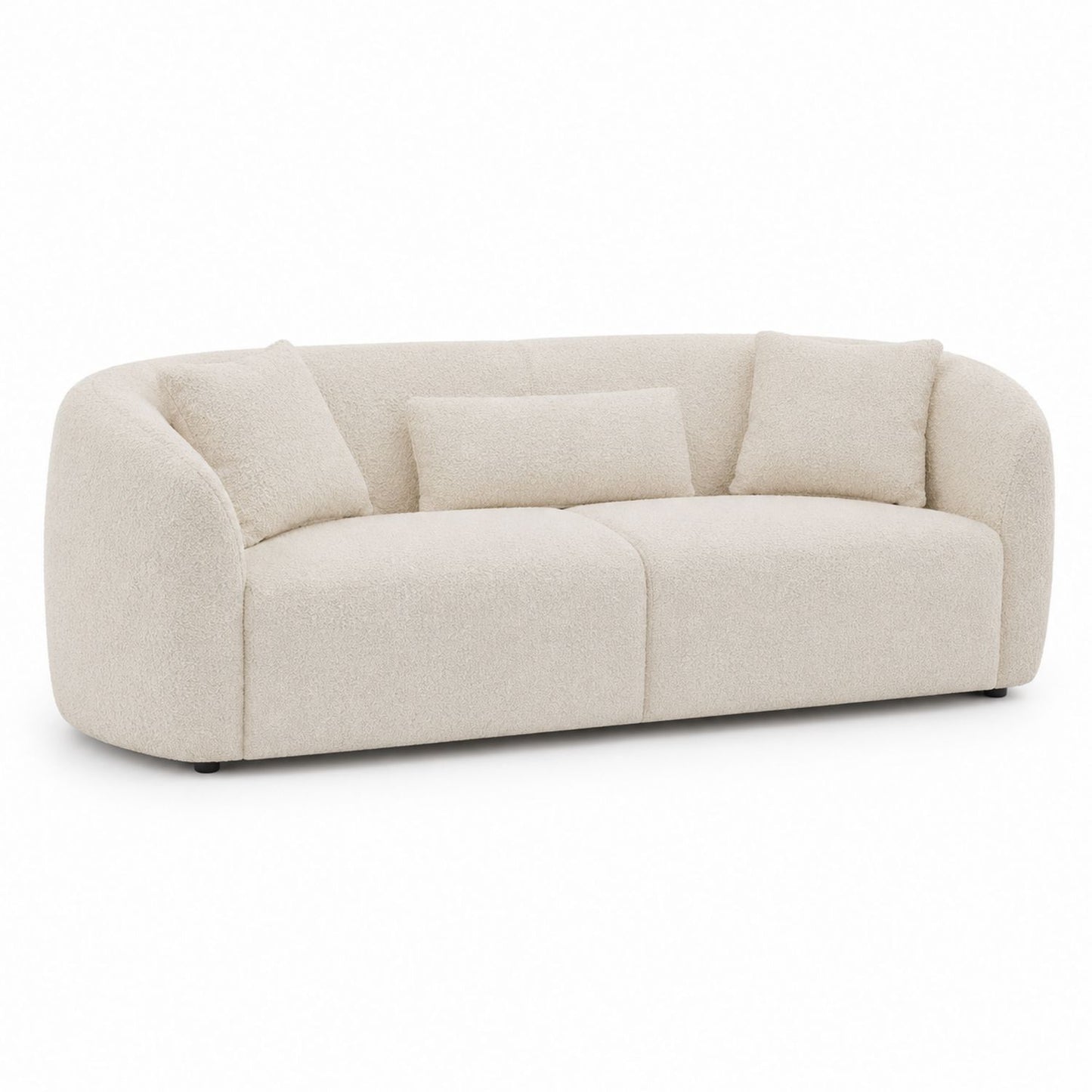 Curved Bouclé Fabric Sofa Beige 3-Seater 220cm