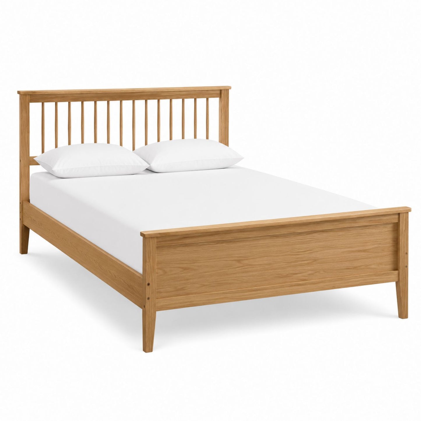 Oak Wood Queen Bed Frame with Slatted Headboard, Natural Finish, 200x150x110 cm