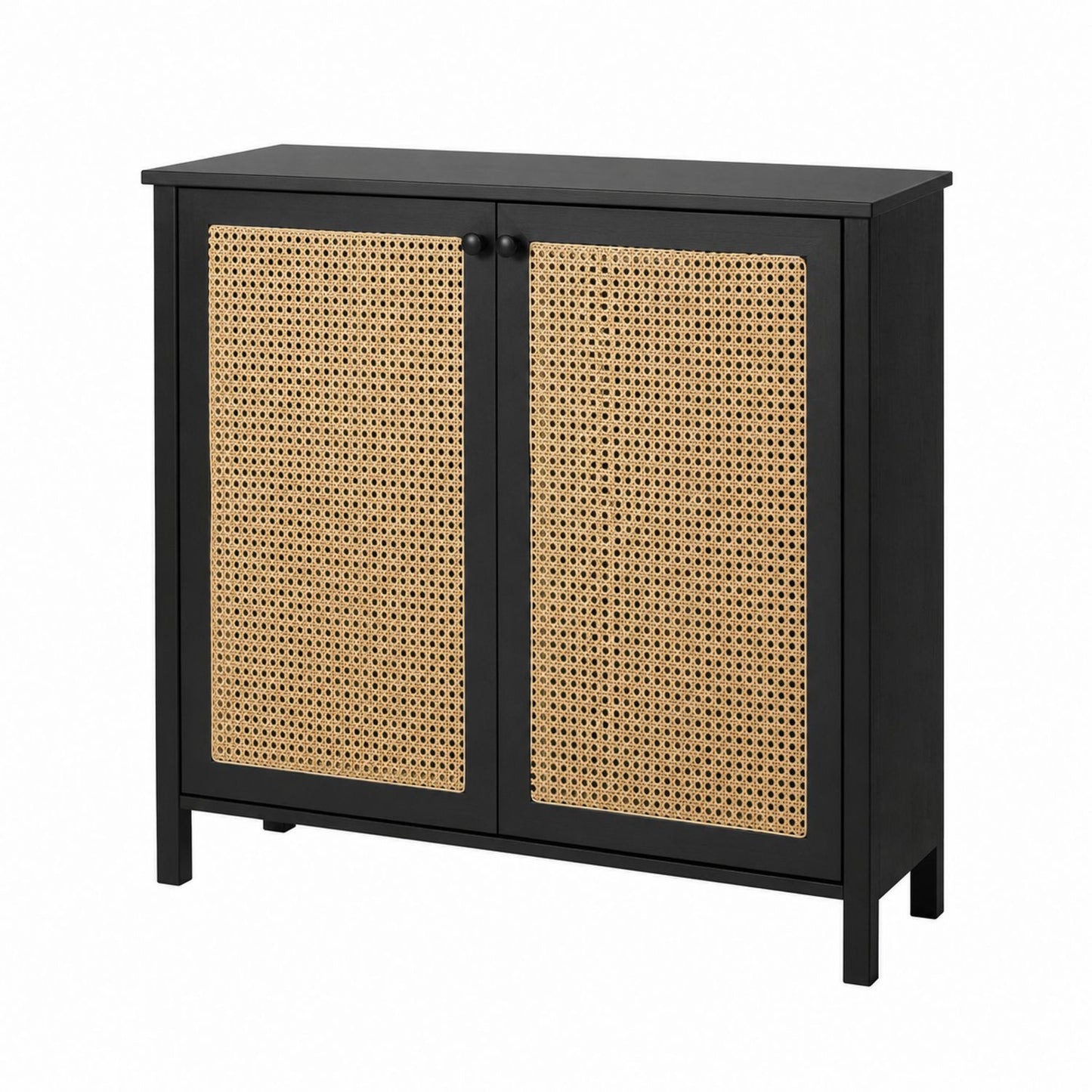 Wooden Shoe Storage Cabinet with Rattan Doors 80x35x90cm Black
