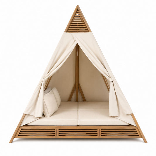 Outdoor Wooden Canopy Daybed with Cushioned Seating