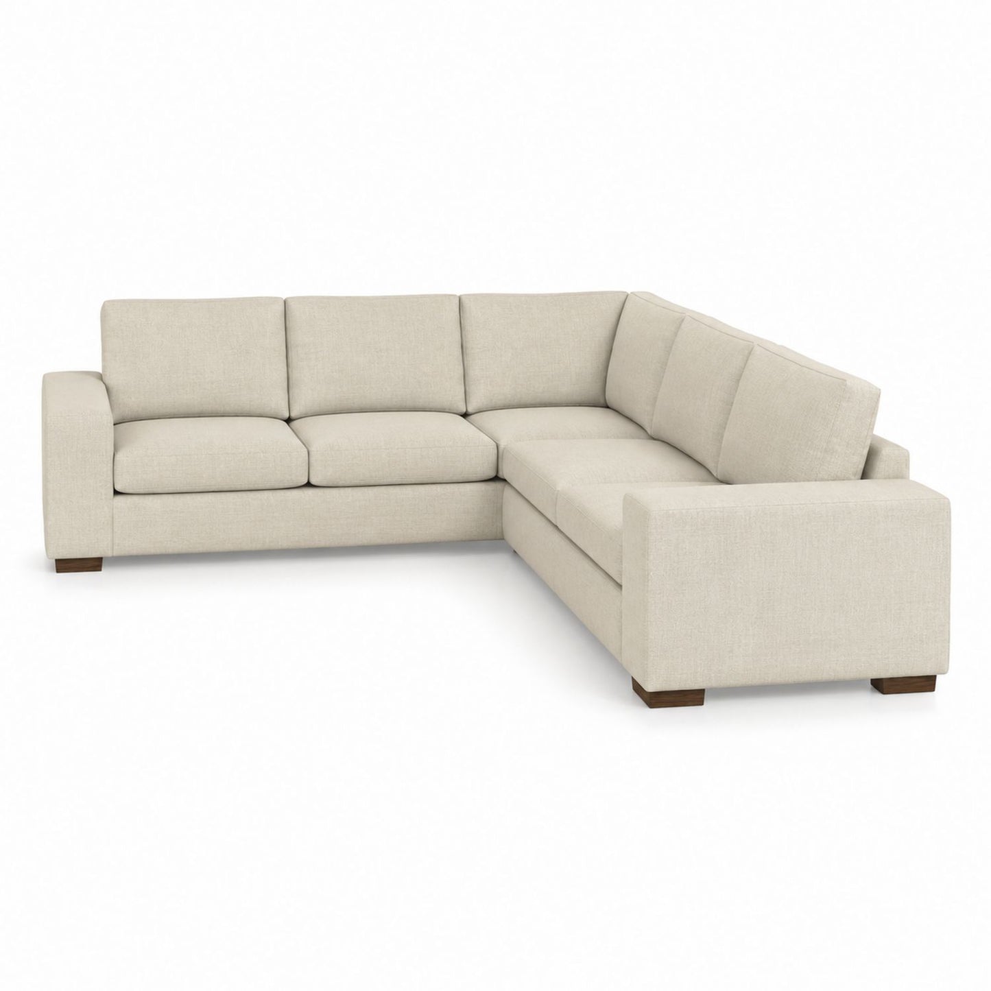 Beige L-Shaped Polyester Fabric Sectional Sofa with Solid Wood Frame