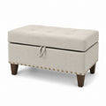 Linen Tufted Storage Ottoman with Hardwood Legs 80x40x45cm