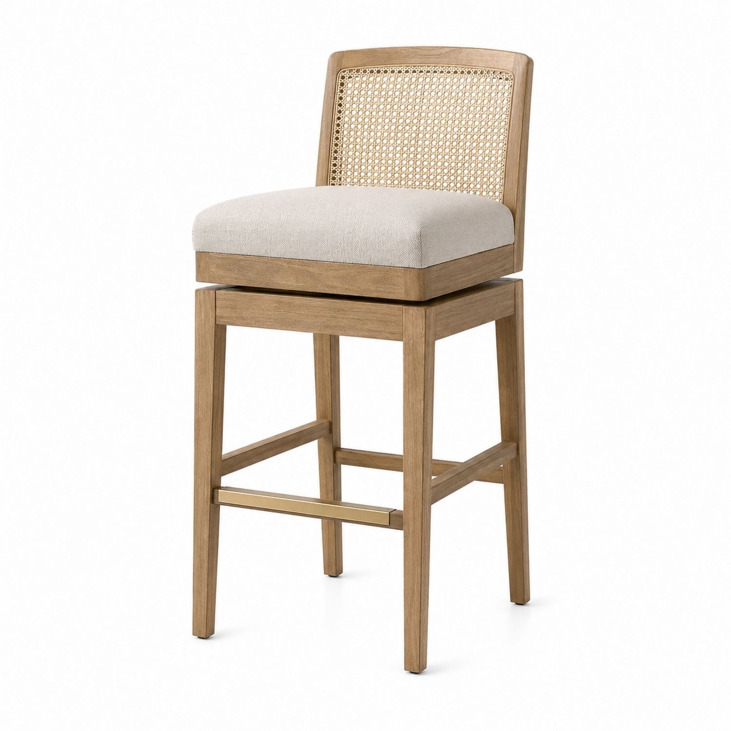 Oak Bar Stool with Rattan Backrest and Cushioned Seat Light Brown