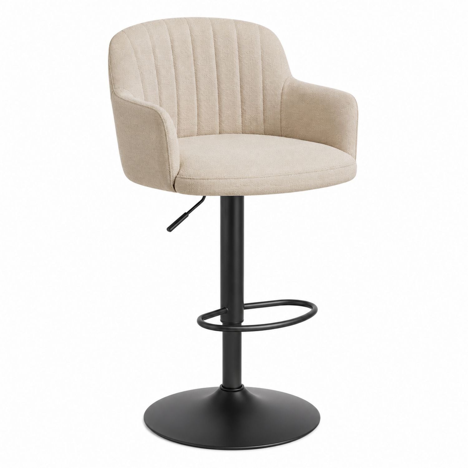 Adjustable Fabric Bar Stool with Armrests and Footrest in Polyester and Metal