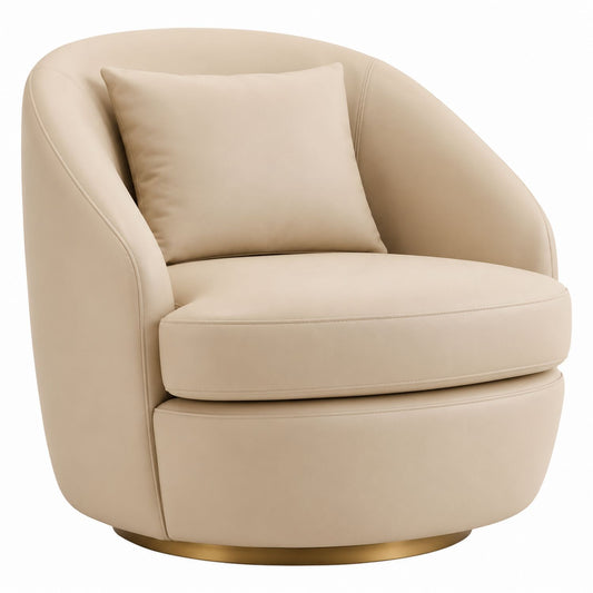 Round Faux Leather Swivel Chair Beige with Pillow 85cm x 80cm x 75cm