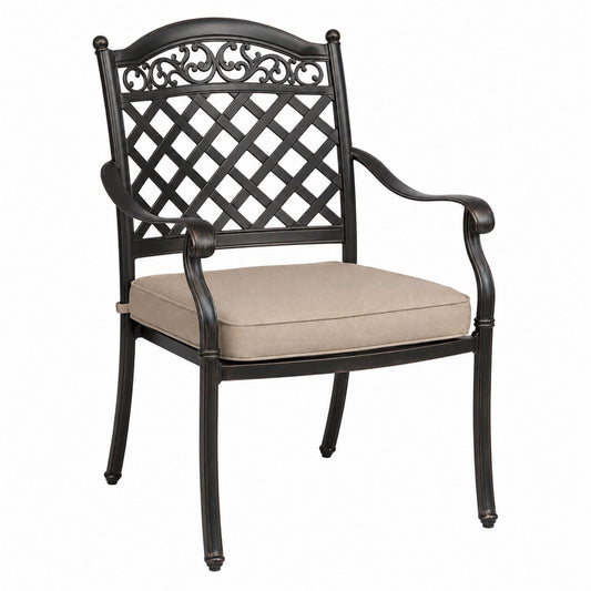Black Cast Aluminum Outdoor Chair with Beige Polyester Cushion