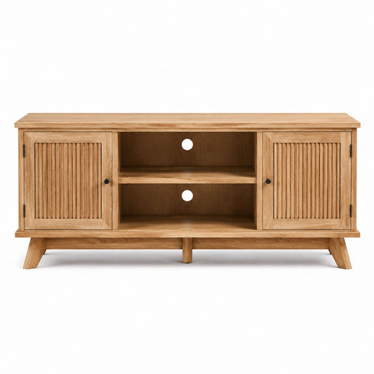 Oak TV Stand with Storage Cabinets and Open Shelves 120cm