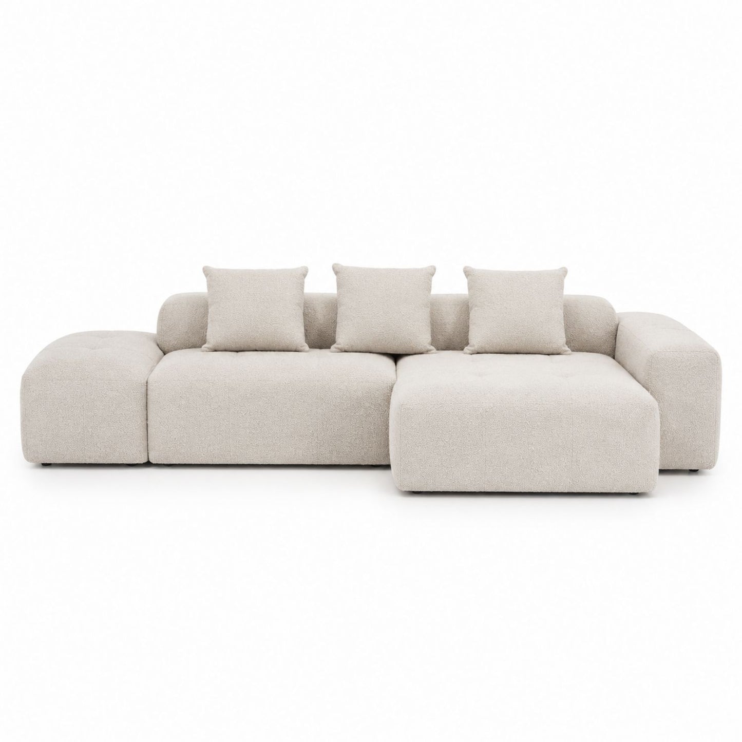 Beige Bouclé Sectional Sofa with Cushions 280cm