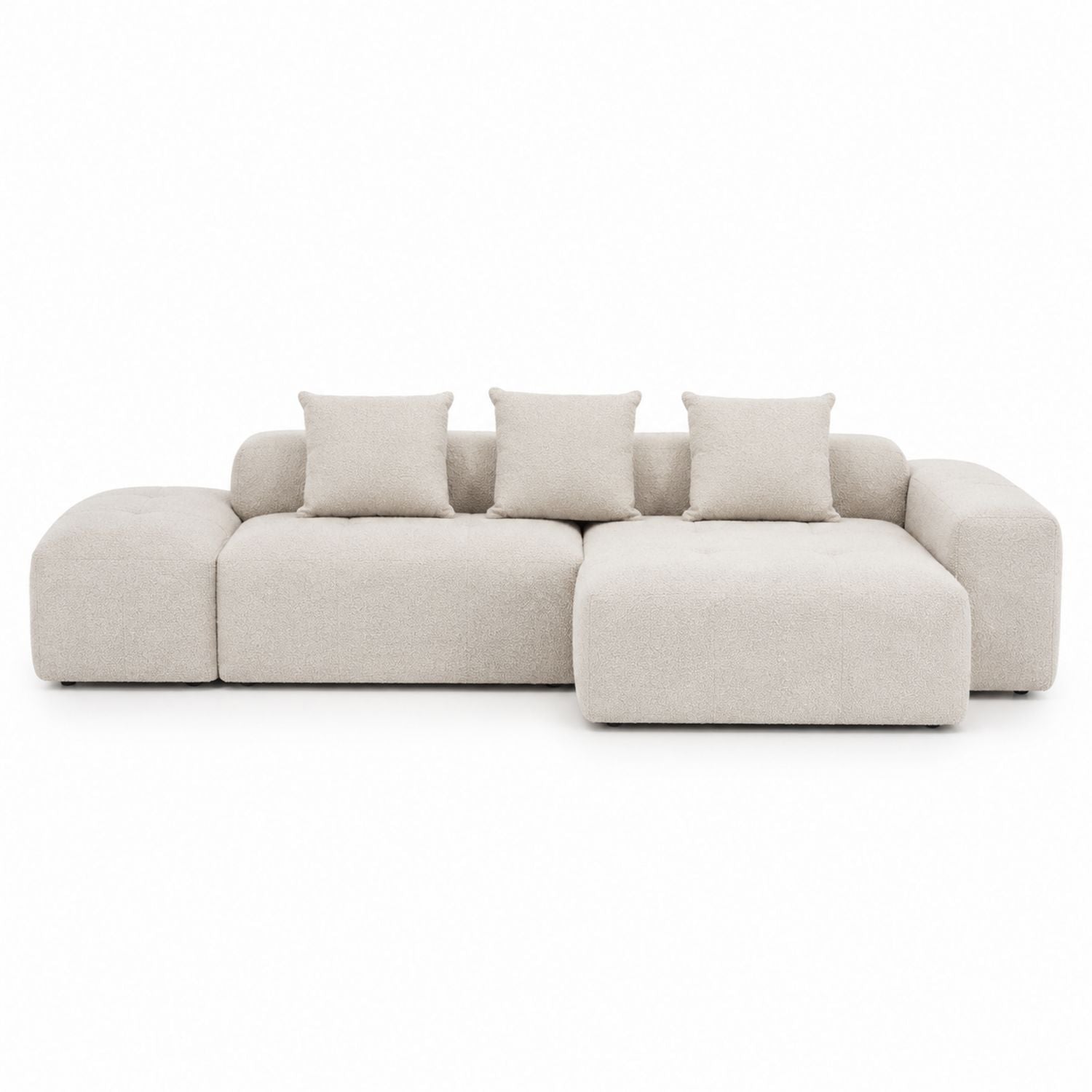 Beige Bouclé Sectional Sofa with Cushions 280cm