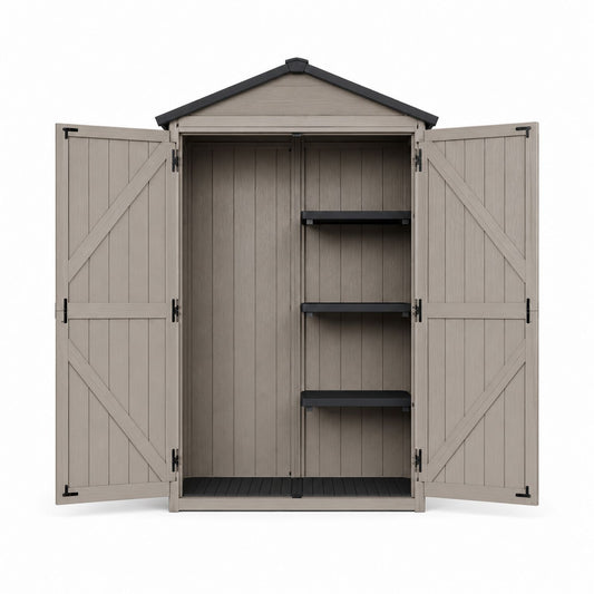 Outdoor Storage Shed Resin Beige Double Door 180cm x 90cm x 200cm