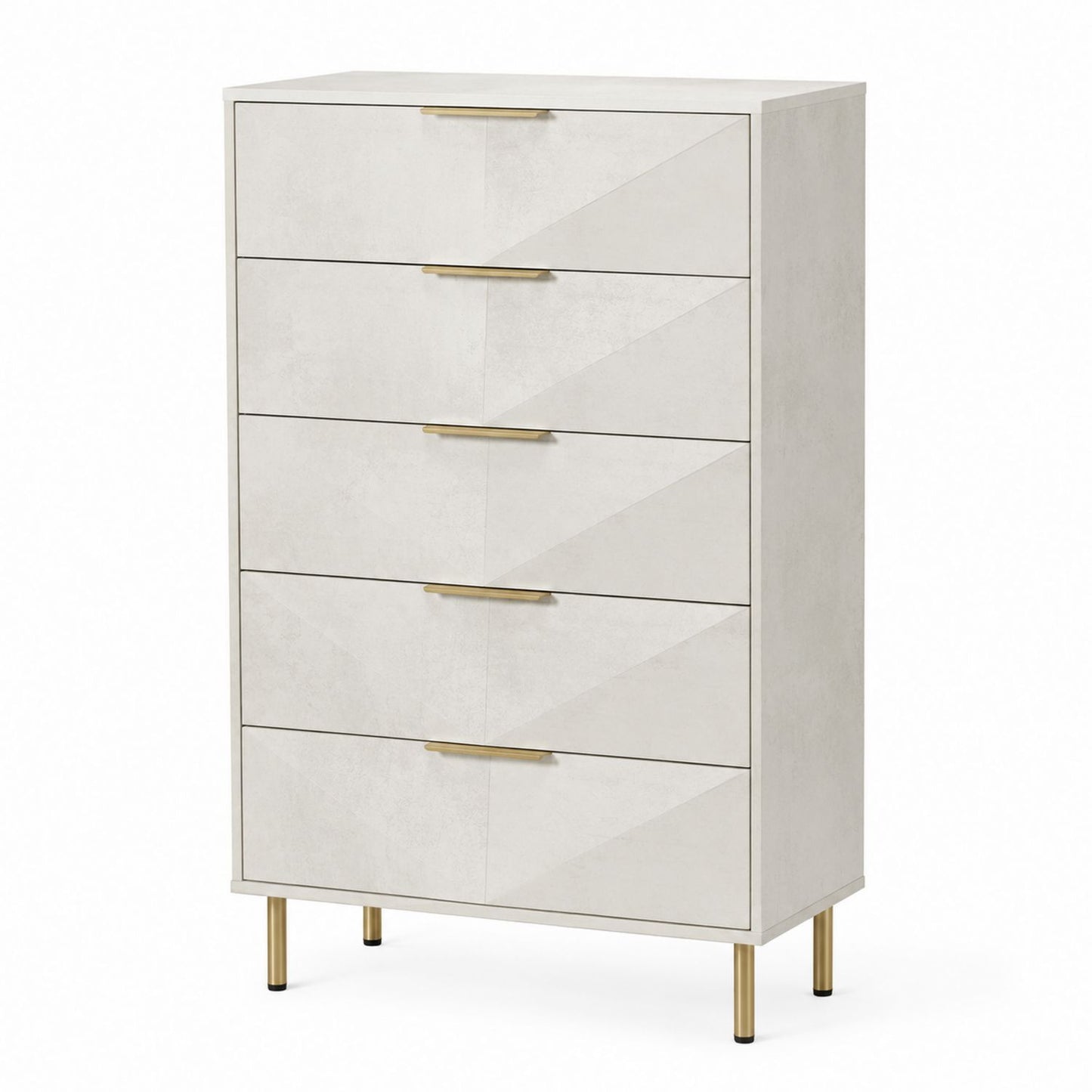 5 Drawer Chest Wood White 120cm Tall Dresser