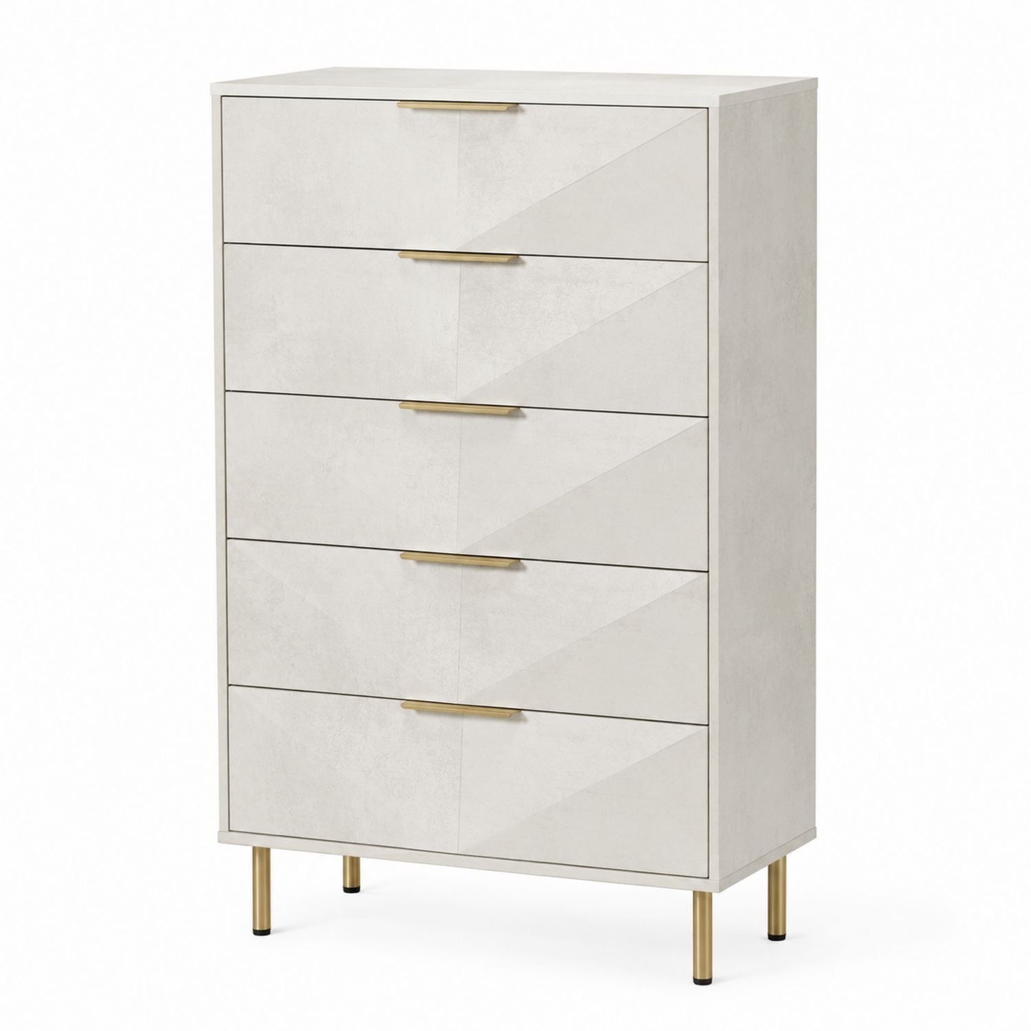 5 Drawer Chest Wood White 120cm Tall Dresser