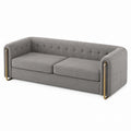 Gray Fabric Upholstered Three-Seater Sofa with Metal Accents