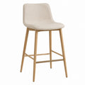 Fabric Upholstered Bar Stool with Oak Wood Legs Beige