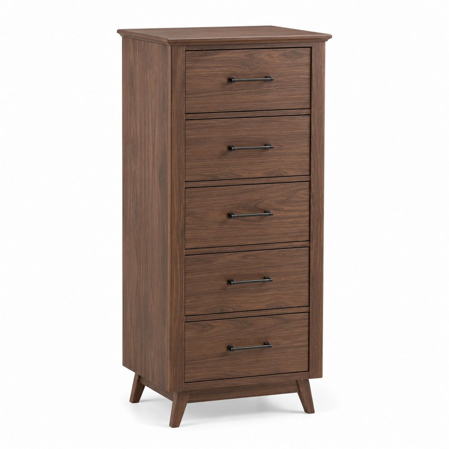 Walnut 5-Drawer Tall Dresser