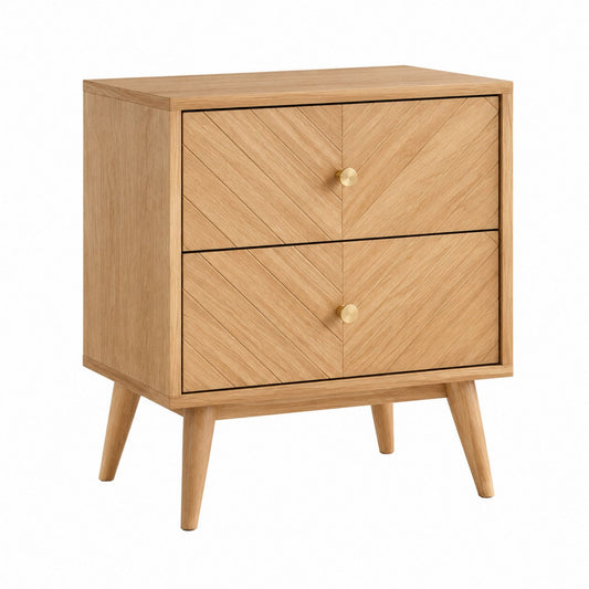 Oak Veneer Nightstand with Two Drawers