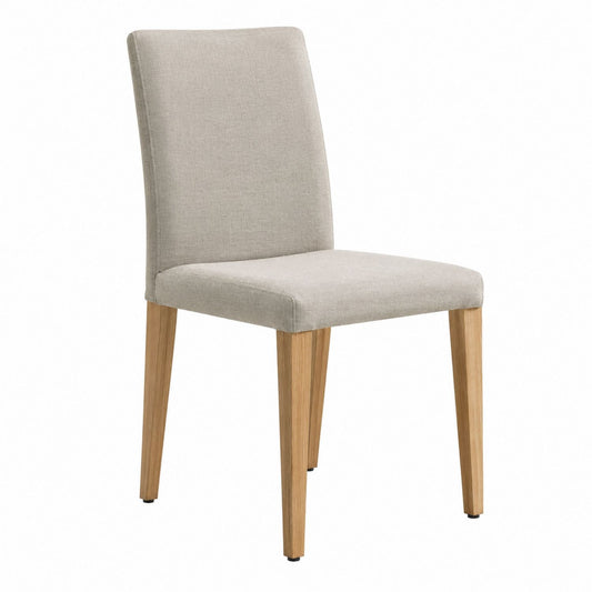 Beige Upholstered Dining Chair with Oak Wood Legs