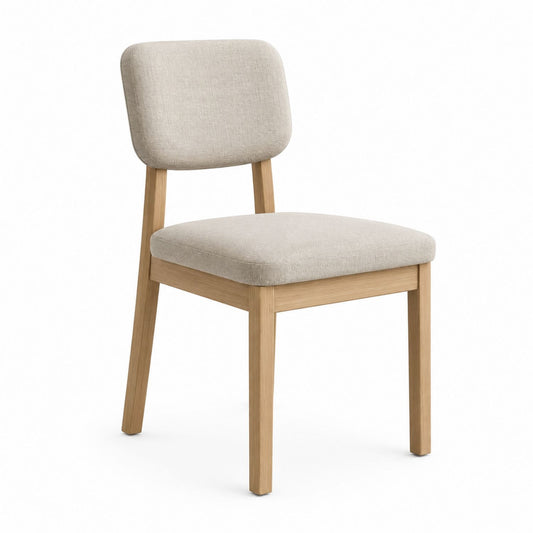 Oak Dining Chair with Beige Upholstery