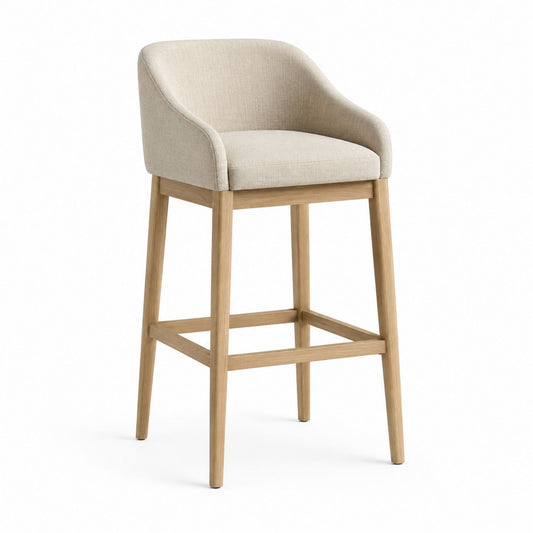 Bar Stool with Fabric Upholstered Seat and Oak Frame