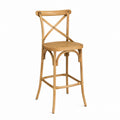 Wood Bar Stool with Rattan Seat Natural Finish