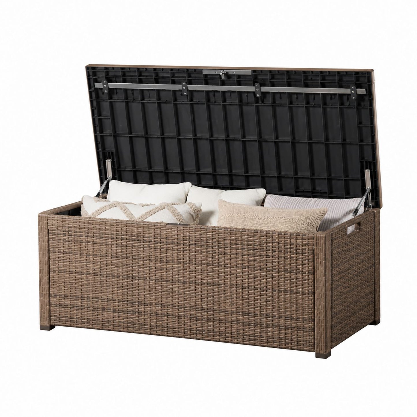 Outdoor Wicker Patio Storage Box with Hydraulic Lid Steel Frame Brown 150x60x60cm