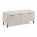 Beige Upholstered Storage Bench with Wood Legs 120cm