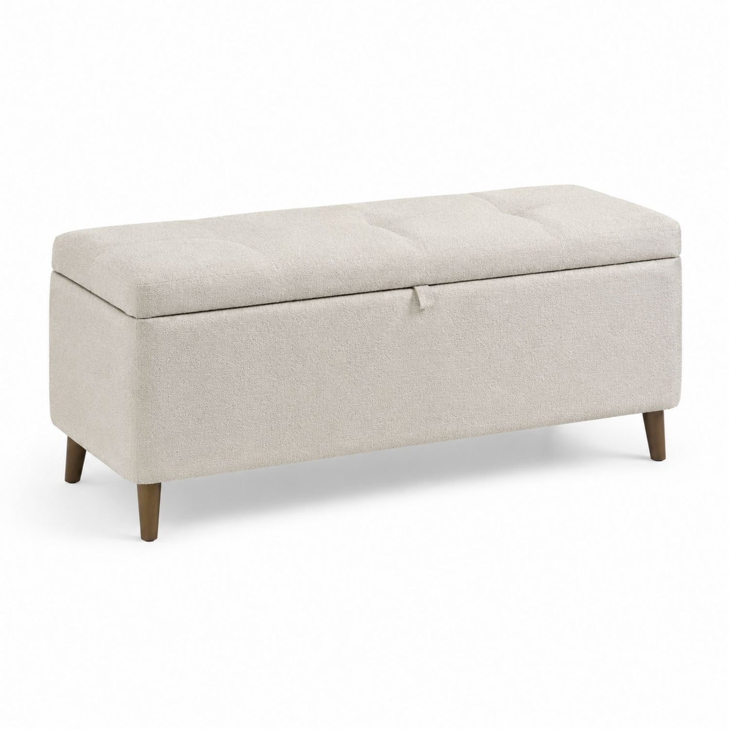 Beige Upholstered Storage Bench with Wood Legs 120cm