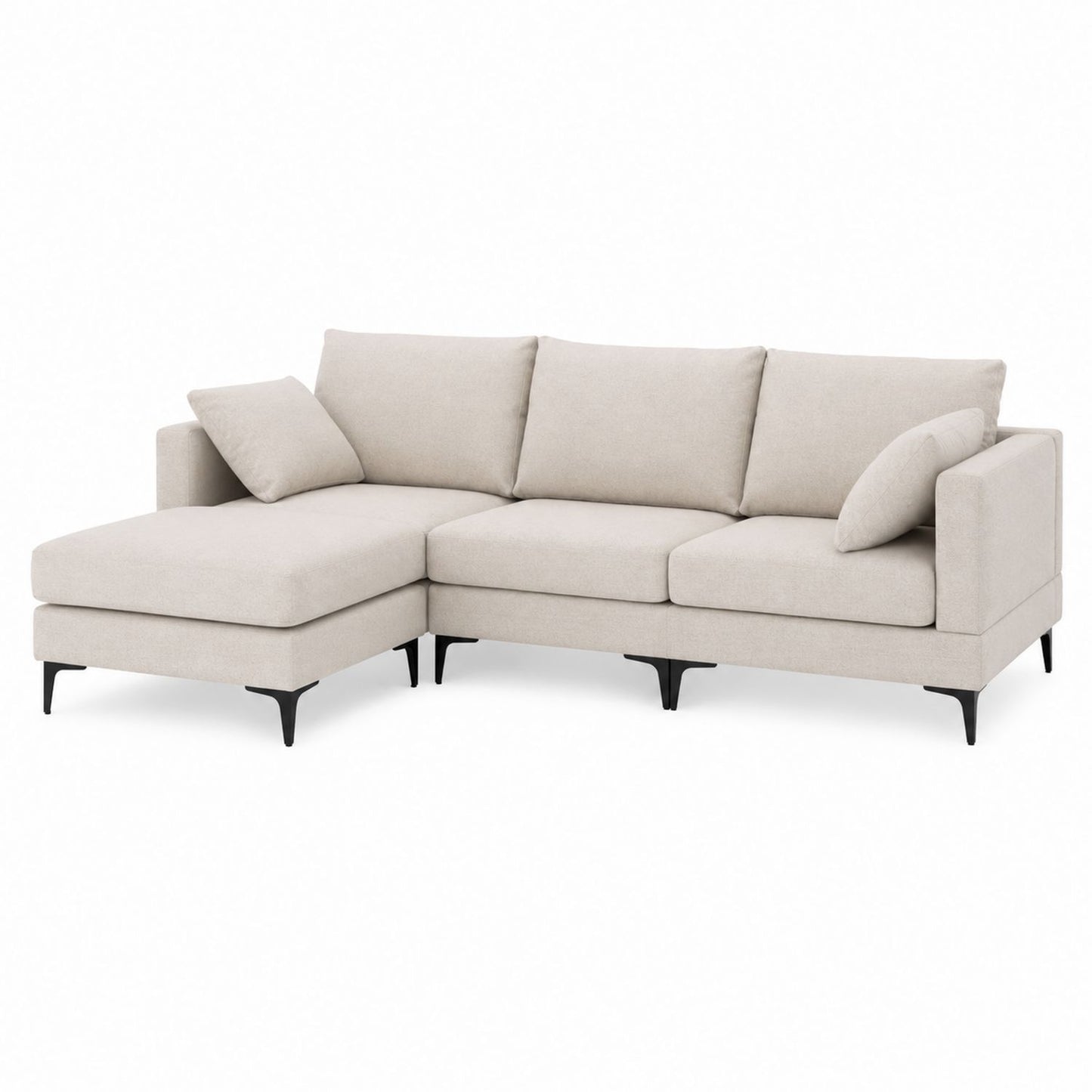 Beige Fabric Sectional Sofa with Chaise and Metal Legs 230cm