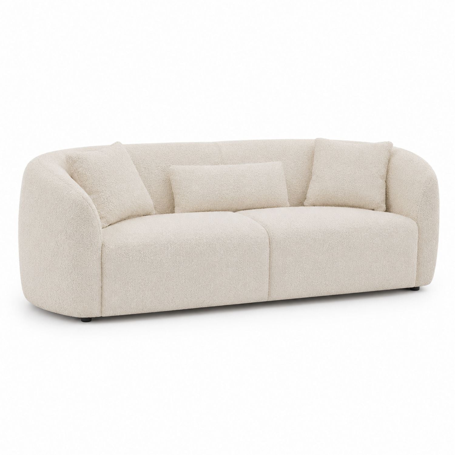 Curved Bouclé Fabric Sofa Beige 3-Seater 220cm