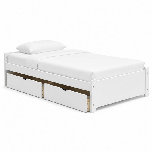 Twin Bed with Storage Drawers Wood White