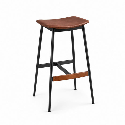 Faux Leather Bar Stool with Metal and Wood Frame Brown