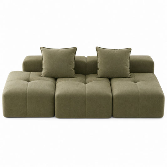 Olive Green Fabric 3-Seater Modular Sofa with Cushions
