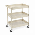 3-Tier Metal Rolling Cart with Mesh Shelves Beige