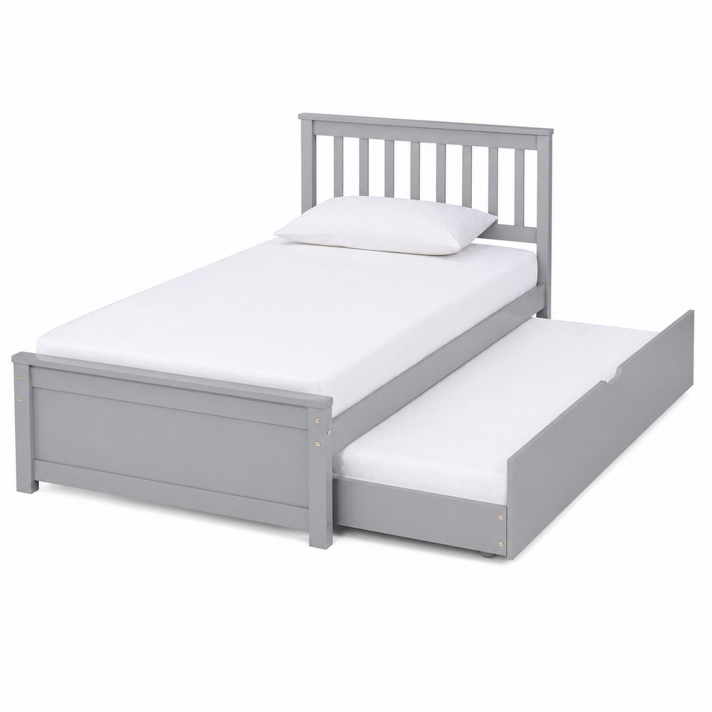 Wooden Twin Bed with Trundle Gray Frame