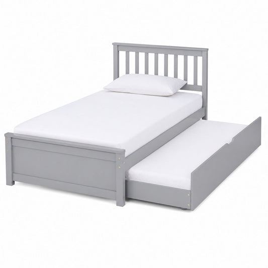 Wooden Twin Bed with Trundle Gray Frame